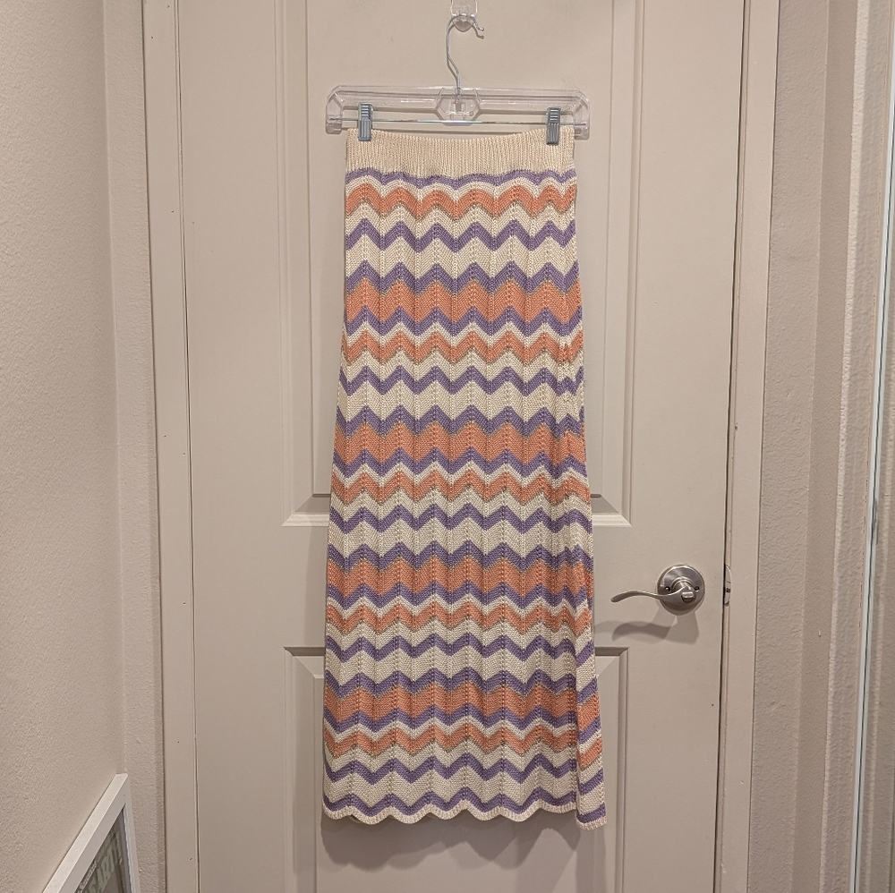 NKN Nekane Chevron Knit Midi Skirt in Cream, Peach & Lavender Size Small